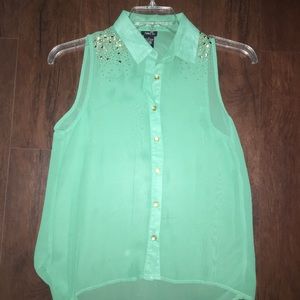 Green Tank Top with Gold Beaded Design